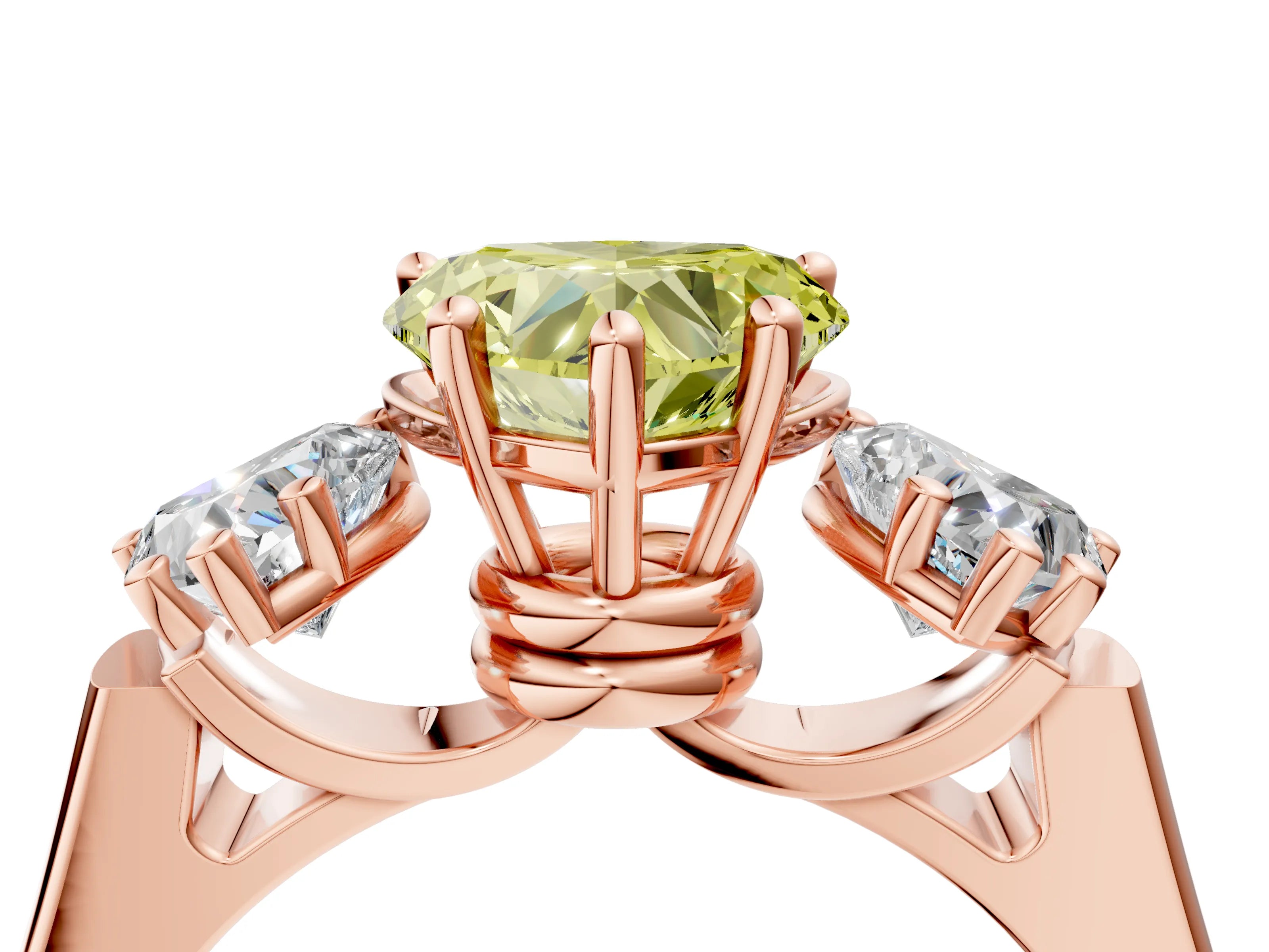 Rose gold Three-Stone Fancy Yellow Heart Cut Brilliant Diamond Trellis Ring with Comfort Fit Band_4