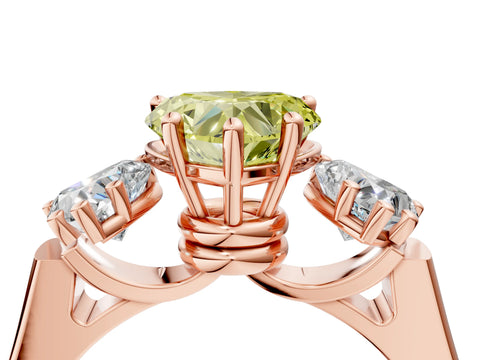 Rose gold Three-Stone Fancy Yellow Heart Cut Brilliant Diamond Trellis Ring with Comfort Fit Band_4