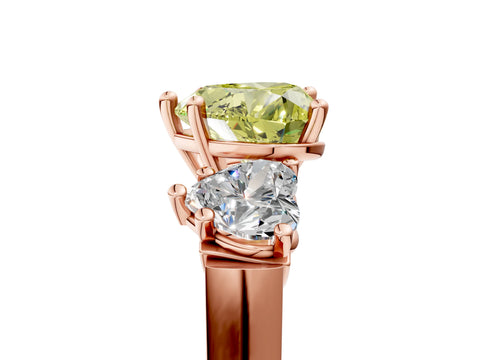 Rose gold Three-Stone Fancy Yellow Heart Cut Brilliant Diamond Trellis Ring with Comfort Fit Band_5