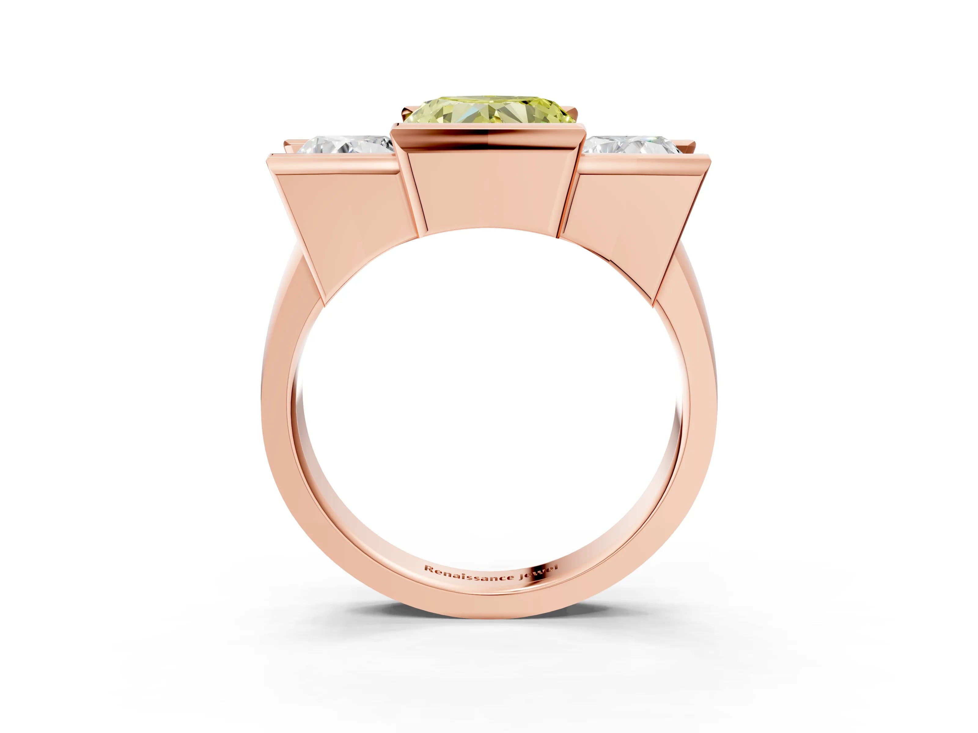 Rose gold Three Stone Fancy Yellow Heart Cut Cut Channel Set Diamond Ring_3