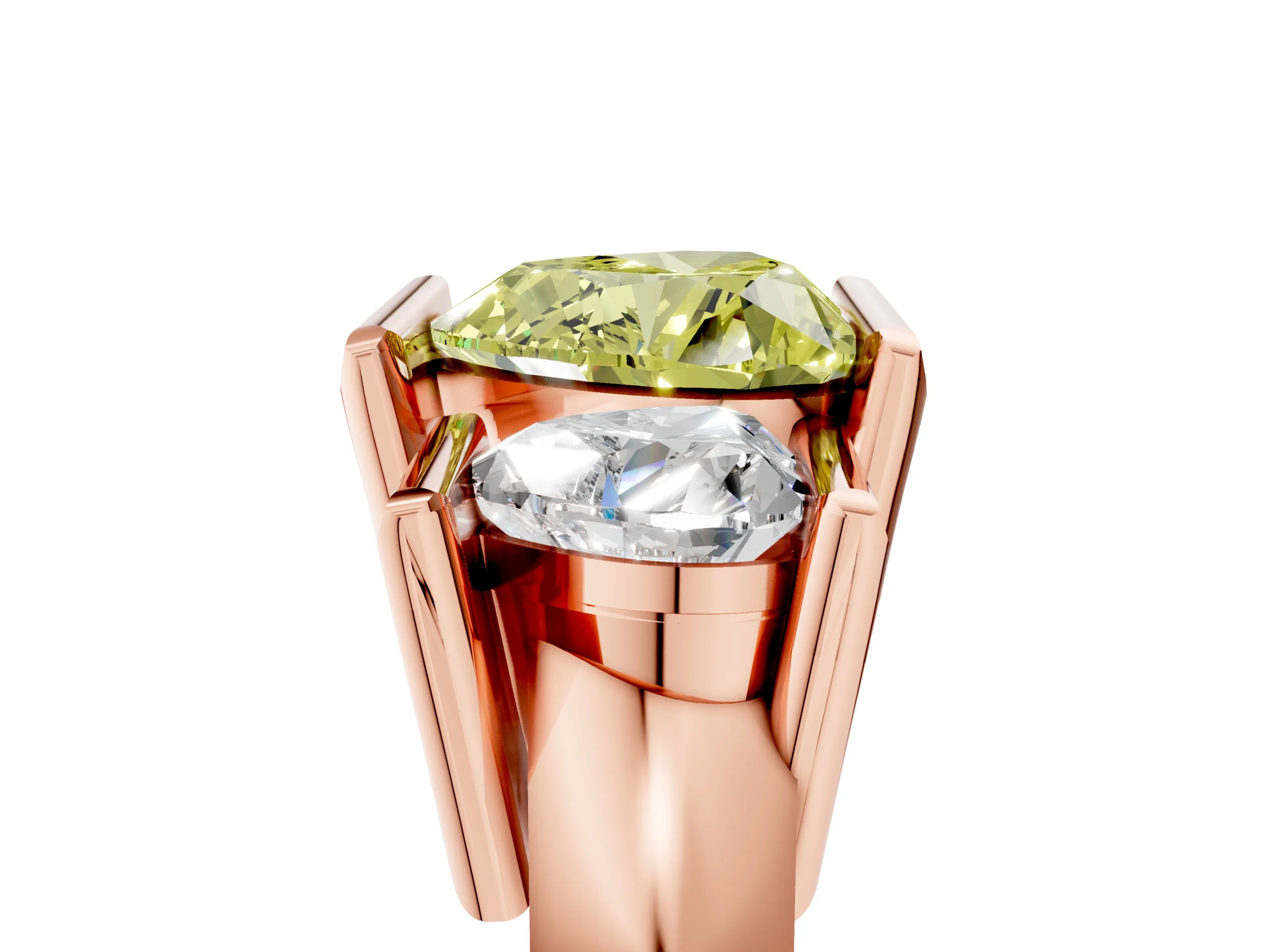 Rose gold Three Stone Fancy Yellow Heart Cut Cut Channel Set Diamond Ring_5