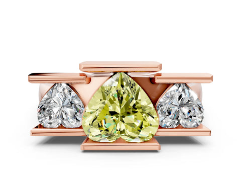 Rose gold Three Stone Fancy Yellow Heart Cut Cut Channel Set Diamond Ring