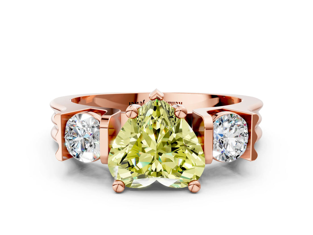 Rose gold Three-Stone Fancy Yellow Heart Cut Cut Classic Band Prong Setting Ring