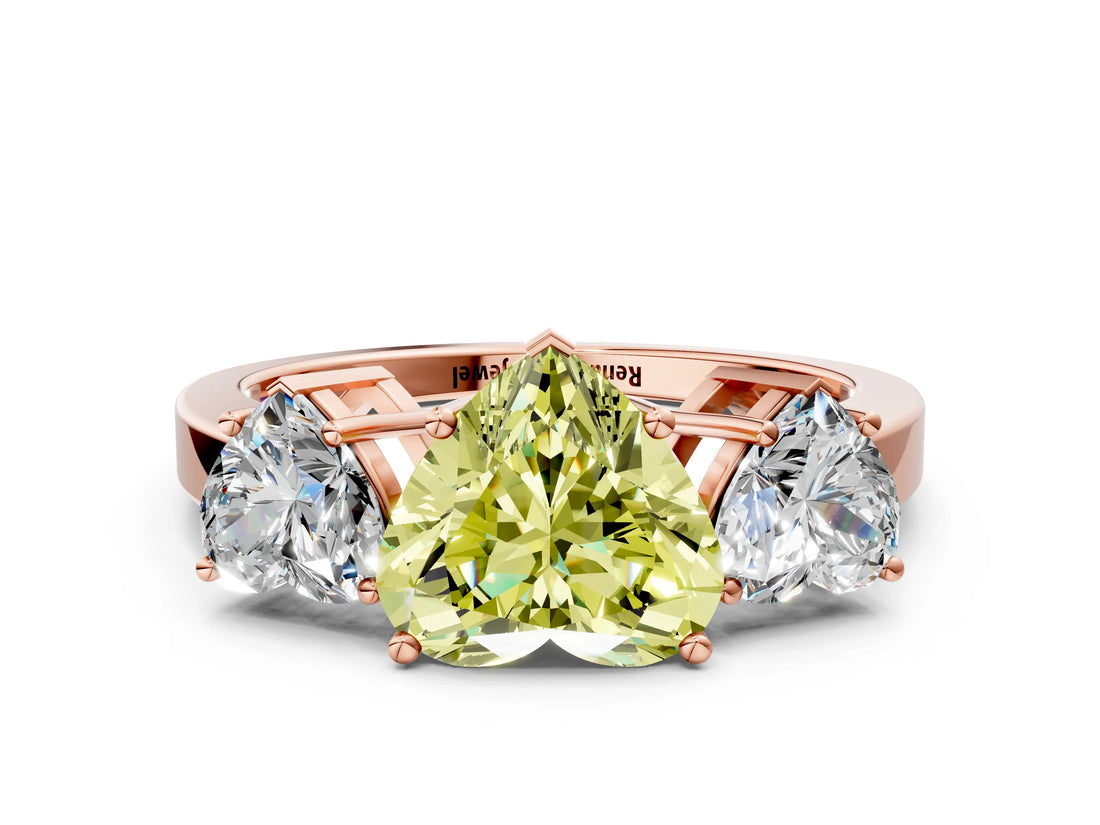 Rose gold Three-Stone Fancy Yellow Heart Cut Cut Diamond Engagement Ring with Flat Band and Four-Prong Setting_12