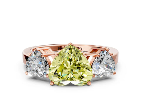 Rose gold Three-Stone Fancy Yellow Heart Cut Cut Diamond Engagement Ring with Flat Band and Four-Prong Setting_12