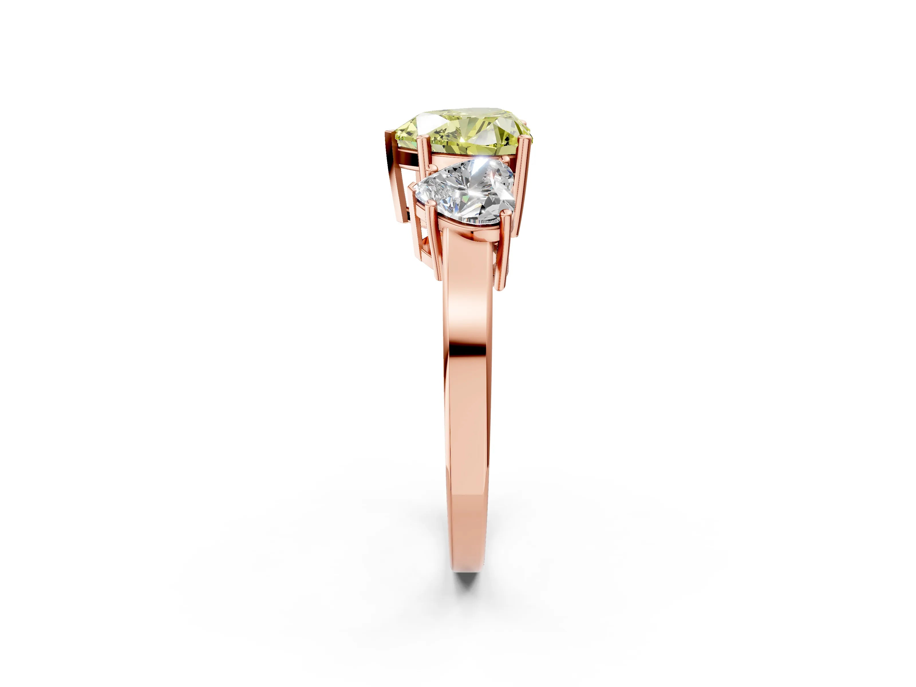 Rose gold Three-Stone Fancy Yellow Heart Cut Cut Diamond Engagement Ring with Flat Band and Four-Prong Setting_2