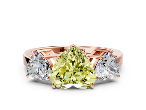 Rose gold Three-Stone Fancy Yellow Heart Cut Cut Diamond Engagement Ring with Flat Band and Four-Prong Setting