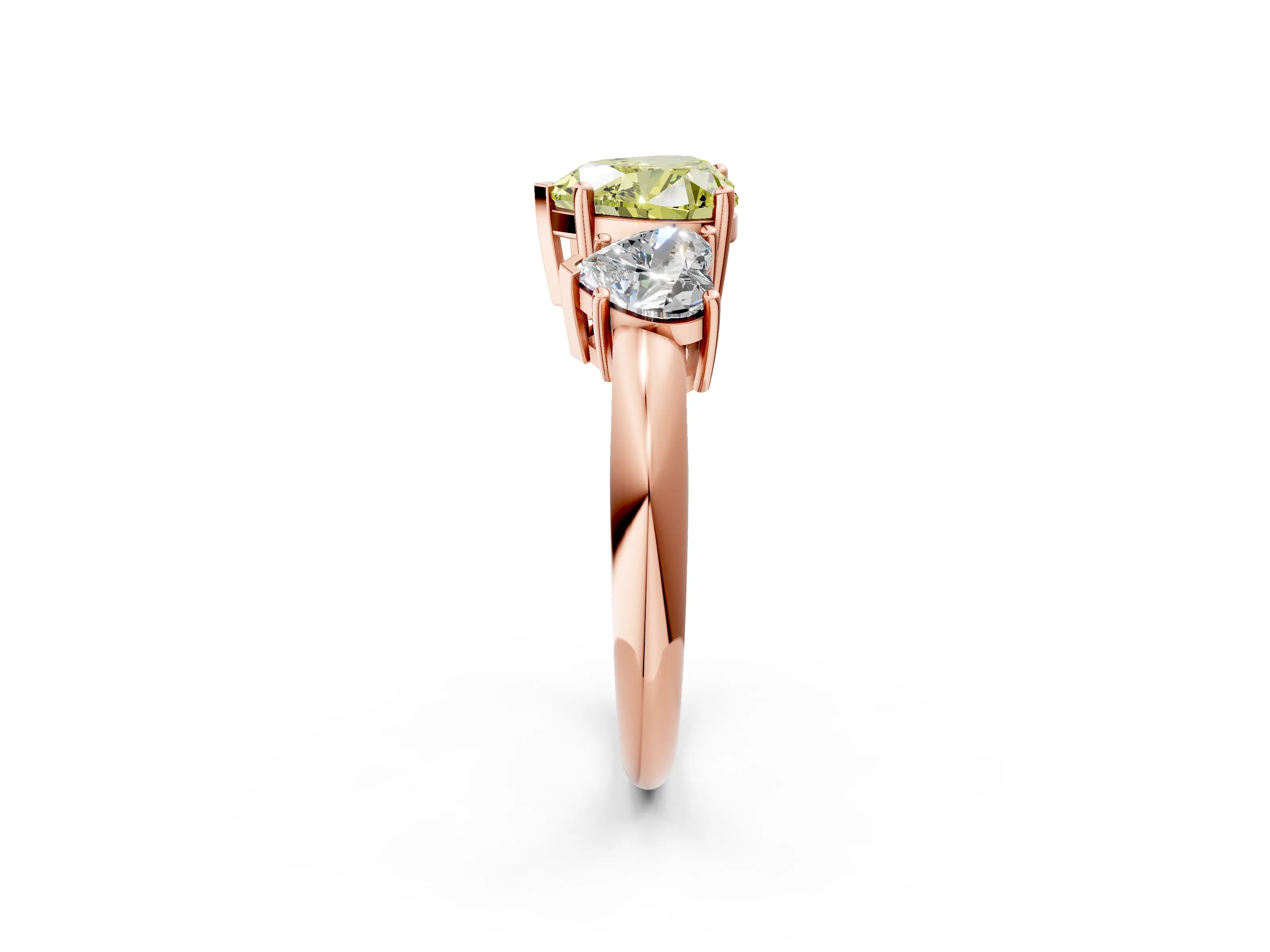Rose gold Three-Stone Fancy Yellow Heart Cut Cut Diamond Engagement Ring with Prong Setting on a White Gold Band_2