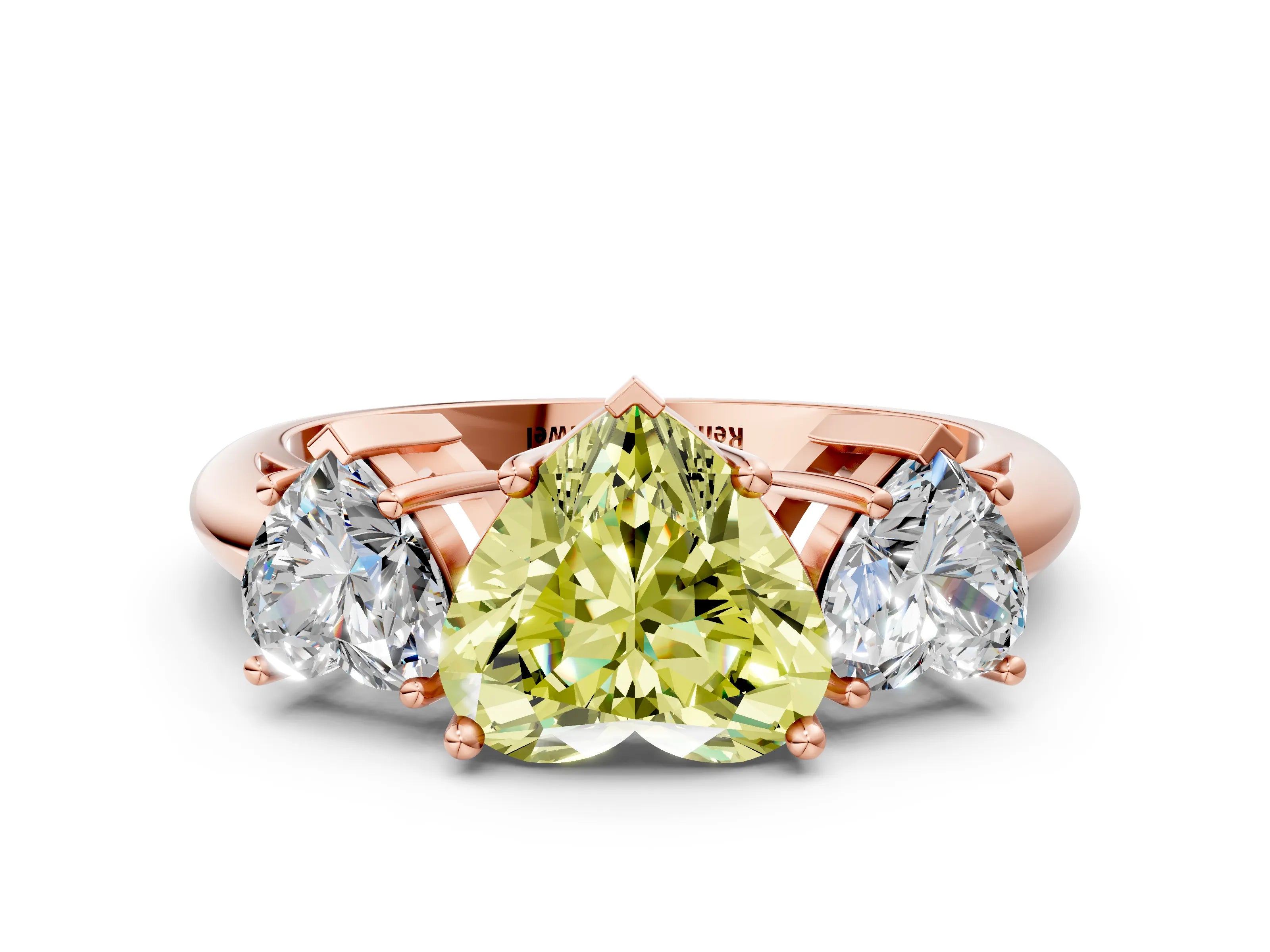 Rose gold Three-Stone Fancy Yellow Heart Cut Cut Diamond Engagement Ring with Prong Setting on a White Gold Band_24