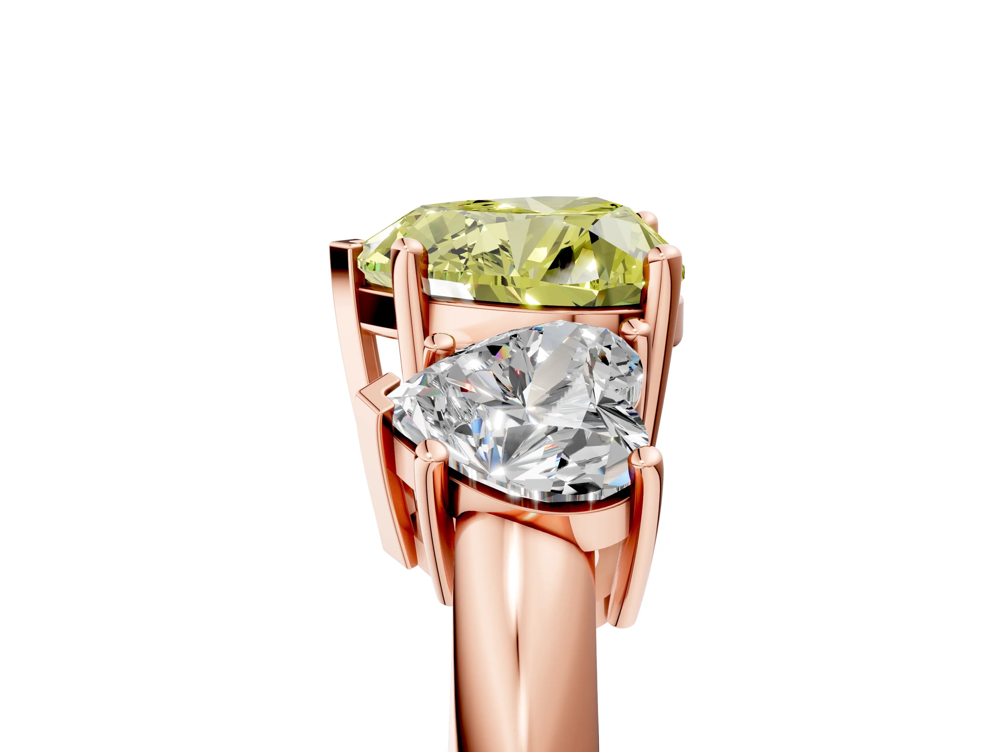 Rose gold Three-Stone Fancy Yellow Heart Cut Cut Diamond Engagement Ring with Prong Setting on a White Gold Band_29
