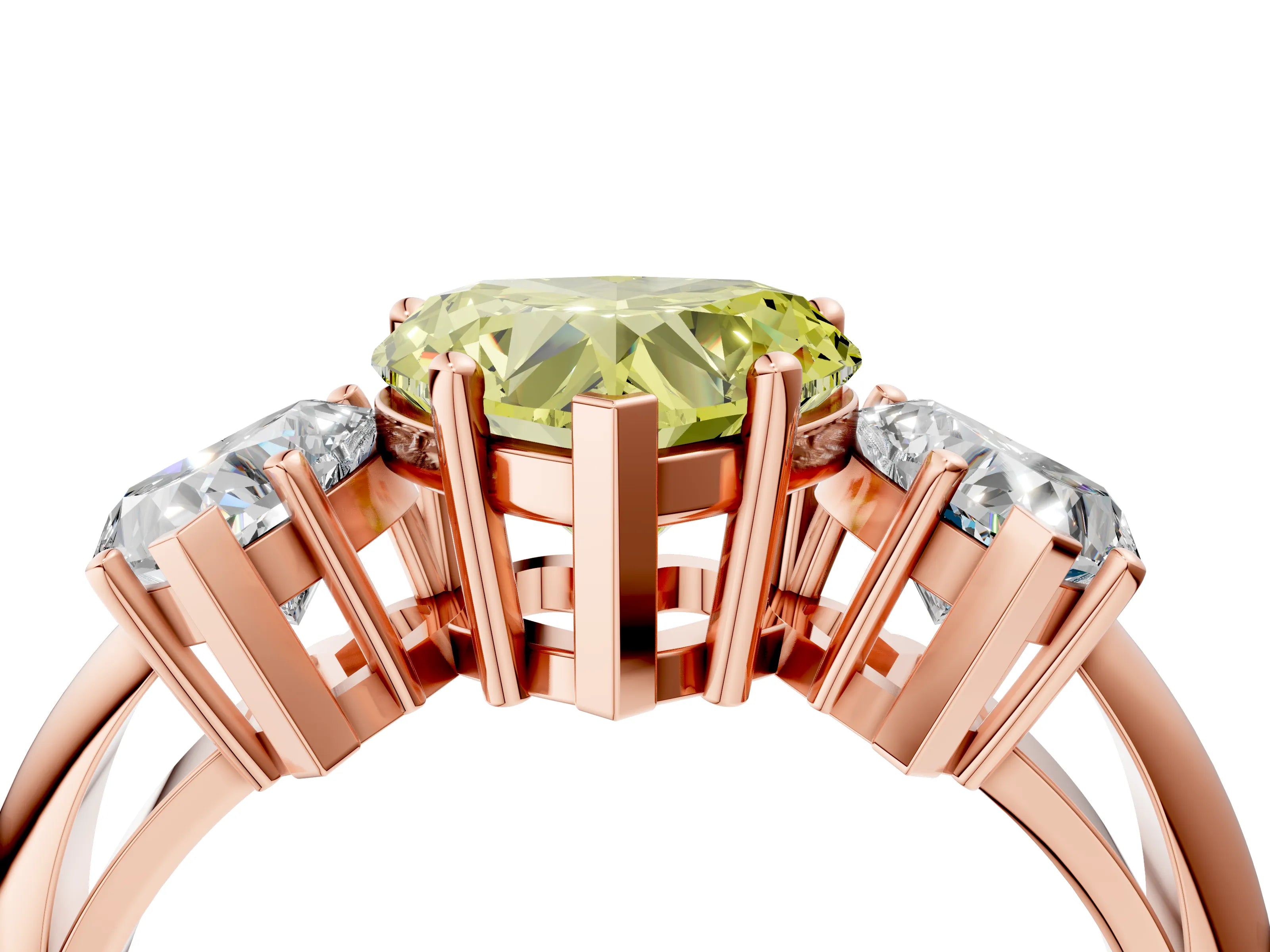 Rose gold Three-Stone Fancy Yellow Heart Cut Cut Diamond Engagement Ring with Prong Setting on a White Gold Band_4
