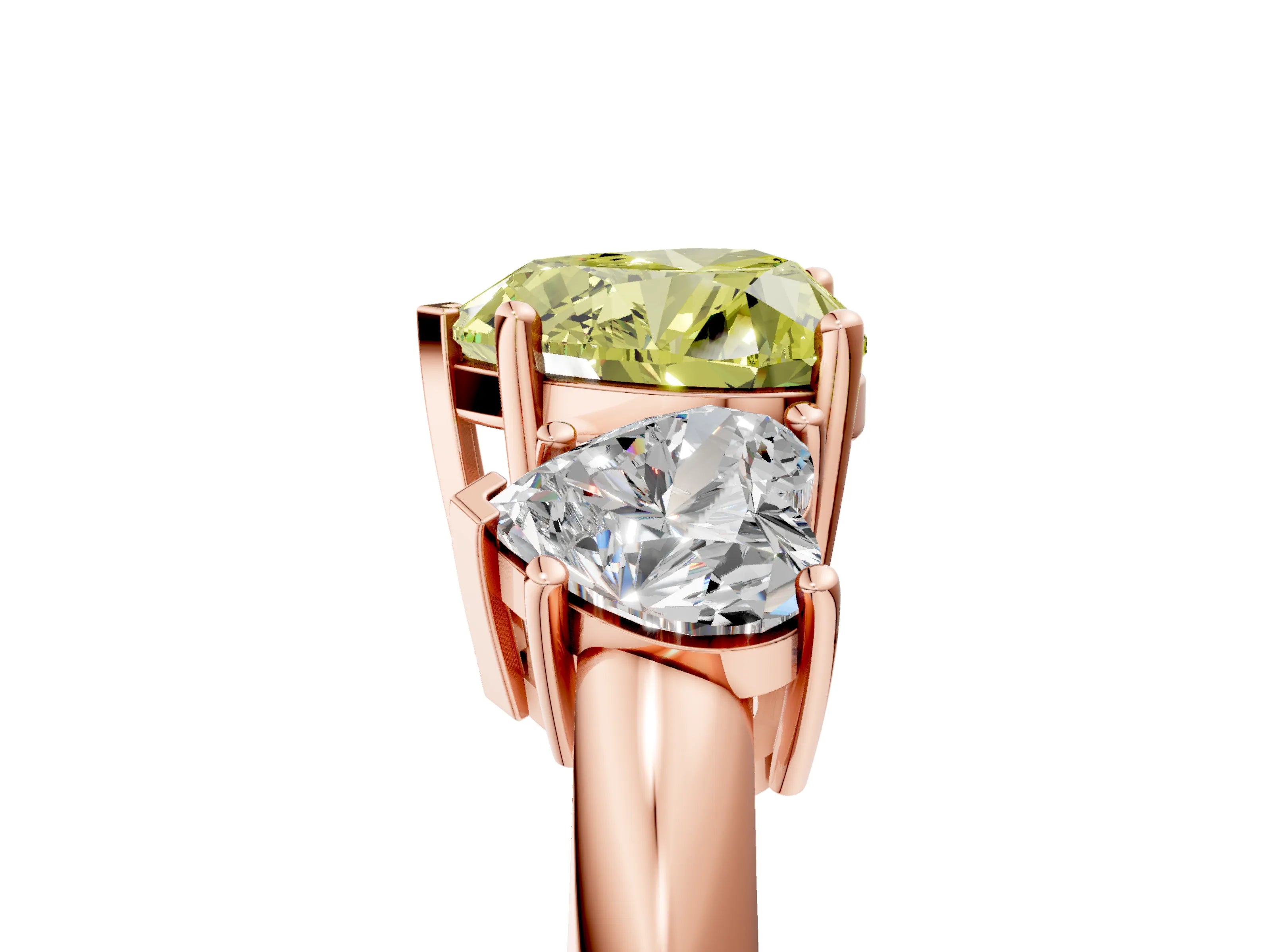 Rose gold Three-Stone Fancy Yellow Heart Cut Cut Diamond Engagement Ring with Prong Setting on a White Gold Band_5