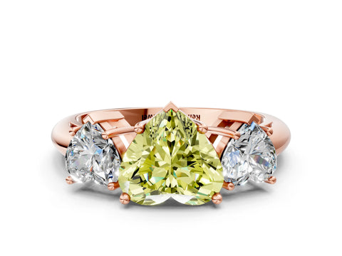 Rose gold Three-Stone Fancy Yellow Heart Cut Cut Diamond Engagement Ring with Prong Setting on a White Gold Band