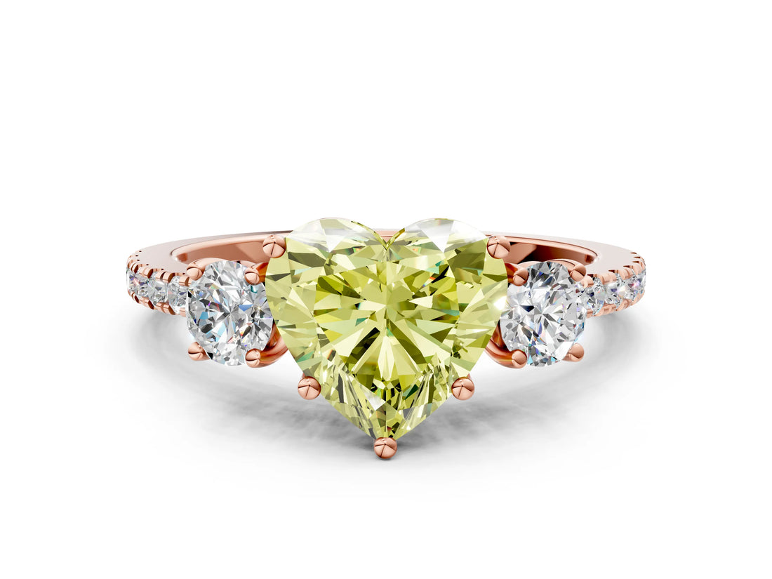 Rose gold Three-Stone Fancy Yellow Heart Cut Cut Diamond Pavé Band with Prong Setting_15