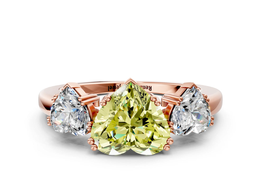 Rose gold Three-Stone Fancy Yellow Heart Cut Cut Diamond Ring with Channel Set Band and Four-Prong Setting_24