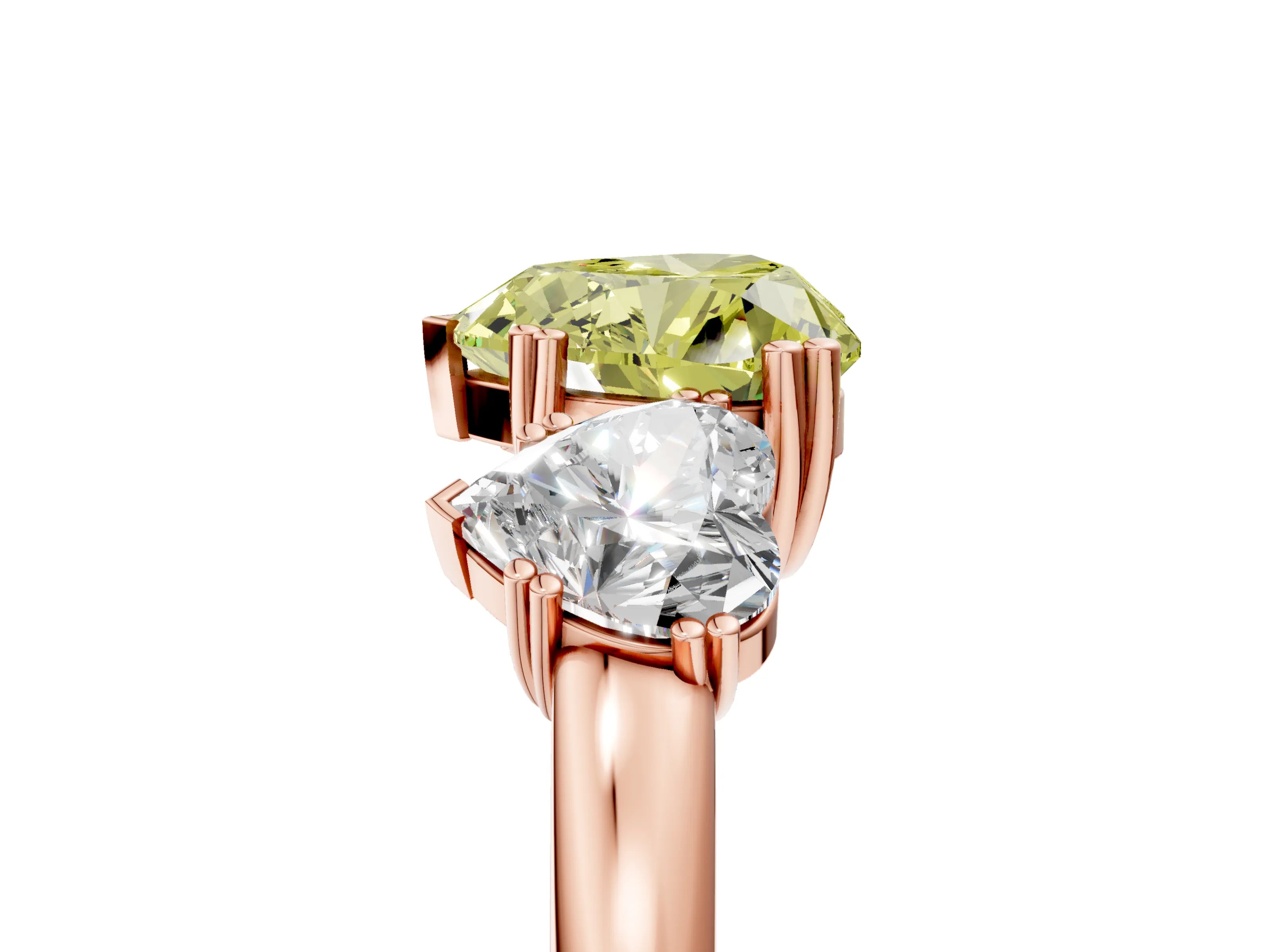 Rose gold Three-Stone Fancy Yellow Heart Cut Cut Diamond Ring with Channel Set Band and Four-Prong Setting_5