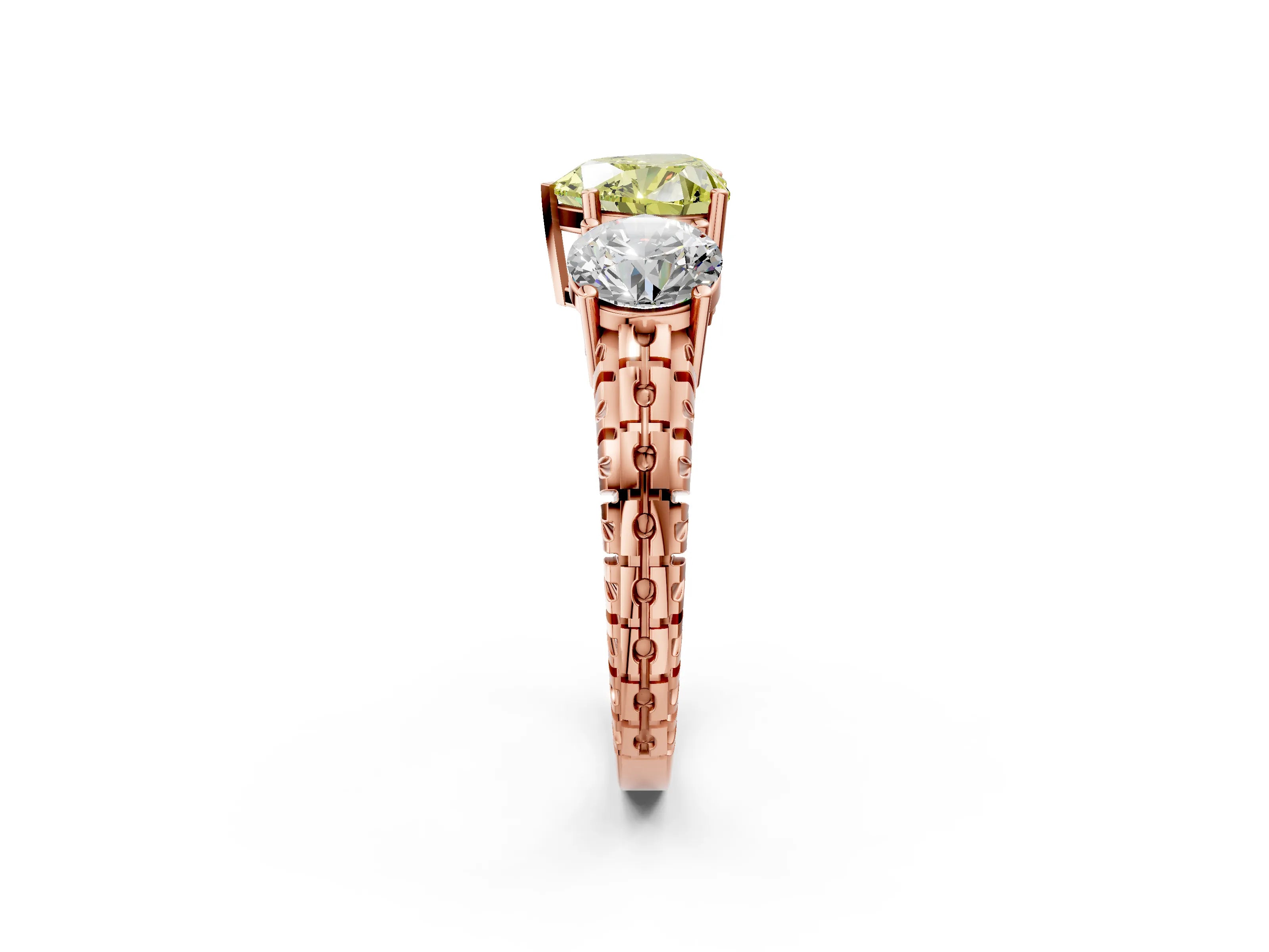 Rose gold Three-Stone Fancy Yellow Heart Cut Cut Diamond Ring with Channel-Set Band and Prong Setting_2