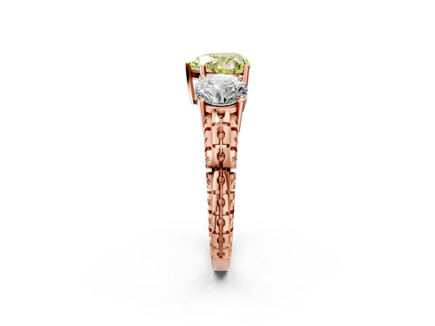 Rose gold Three-Stone Fancy Yellow Heart Cut Cut Diamond Ring with Channel-Set Band and Prong Setting_2