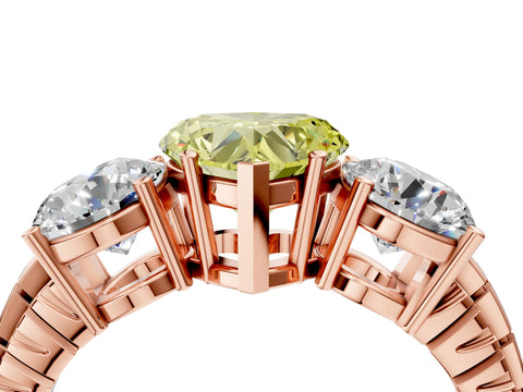 Rose gold Three-Stone Fancy Yellow Heart Cut Cut Diamond Ring with Channel-Set Band and Prong Setting_4