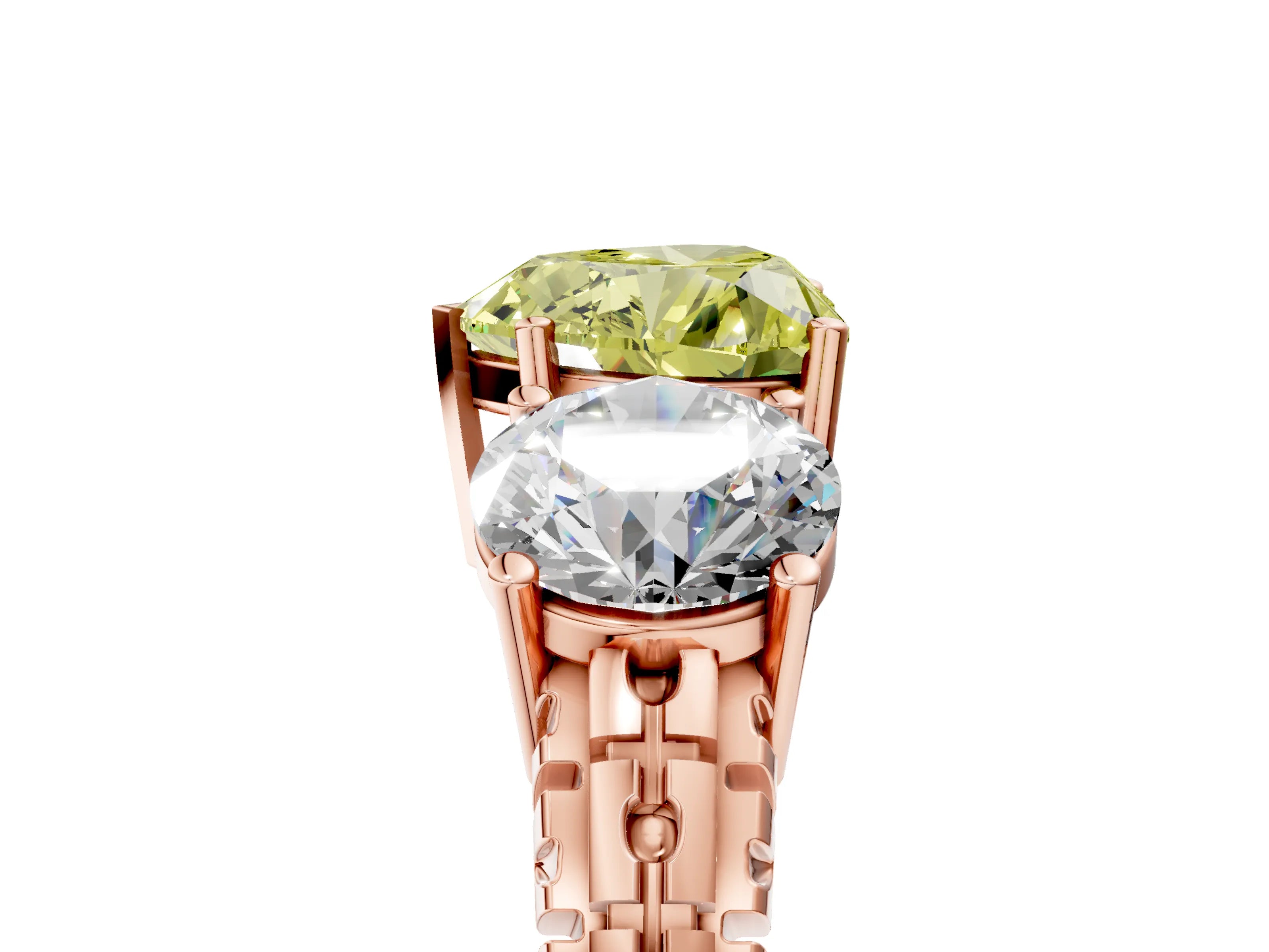 Rose gold Three-Stone Fancy Yellow Heart Cut Cut Diamond Ring with Channel-Set Band and Prong Setting_5