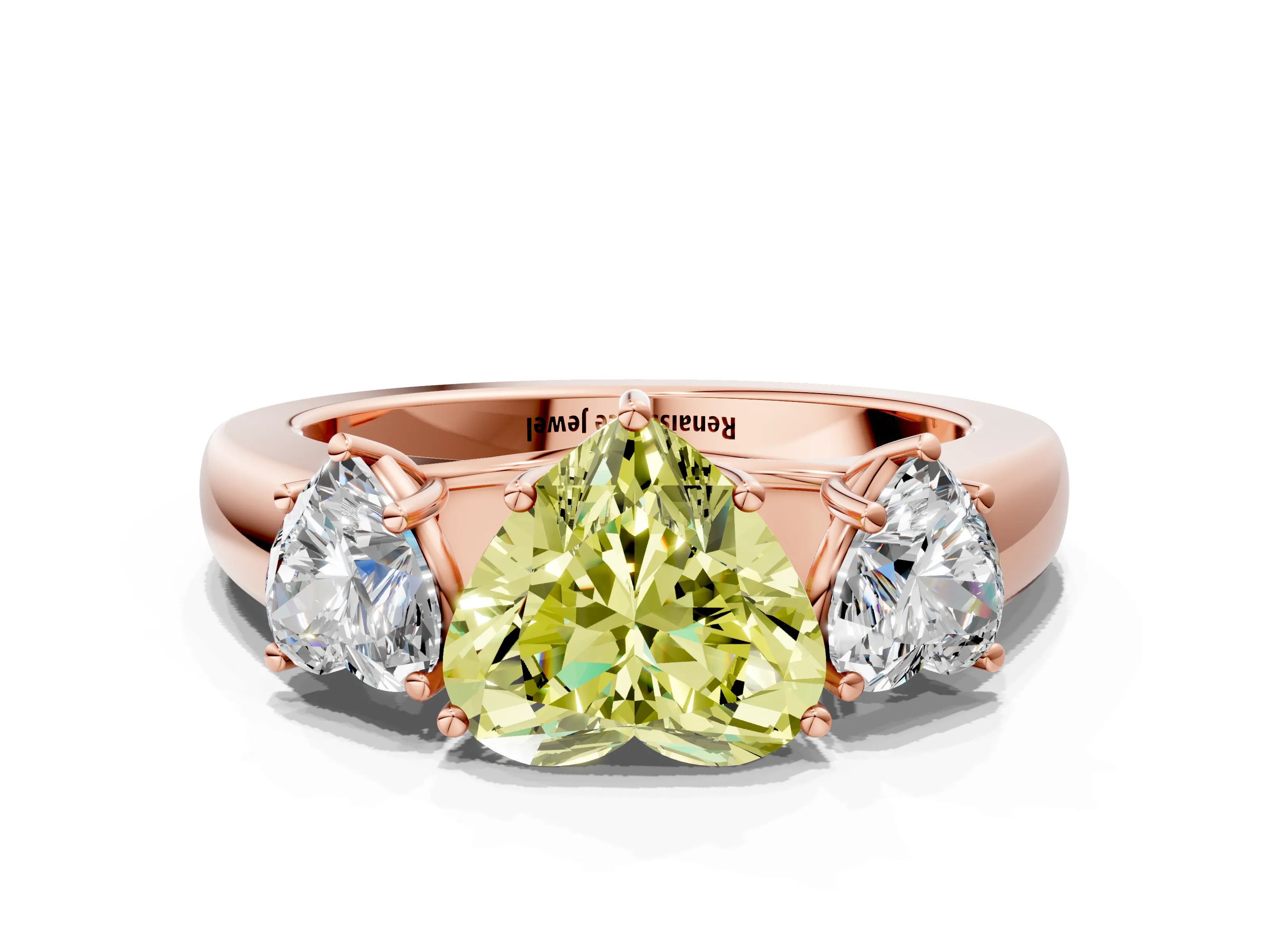Rose gold Three-Stone Fancy Yellow Heart Cut Cut Diamond Ring with Prong Setting and Classic Band