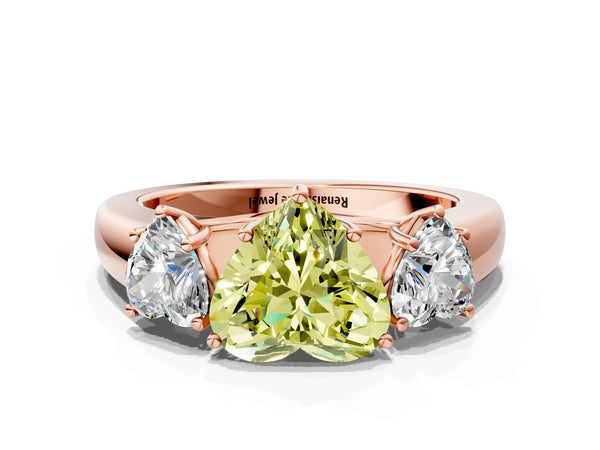 Rose gold Three-Stone Fancy Yellow Heart Cut Cut Diamond Ring with Prong Setting and Classic Band