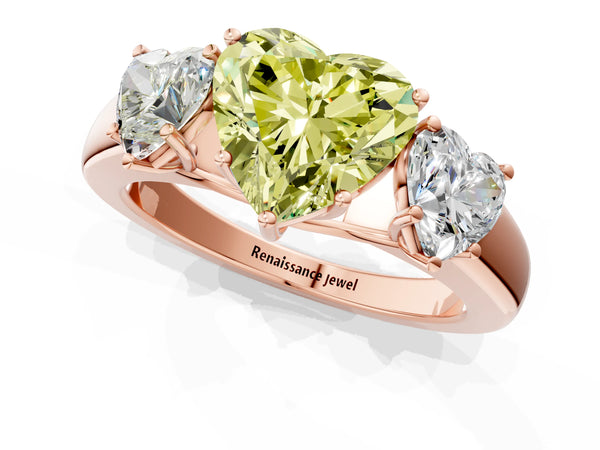 Rose gold Three-Stone Fancy Yellow Heart Cut Cut Diamond Ring with Prong Setting and Classic Band