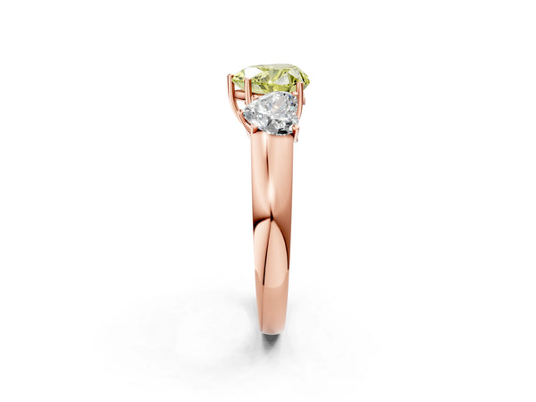 Rose gold Three-Stone Fancy Yellow Heart Cut Cut Diamond Ring with Prong Setting and Classic Band