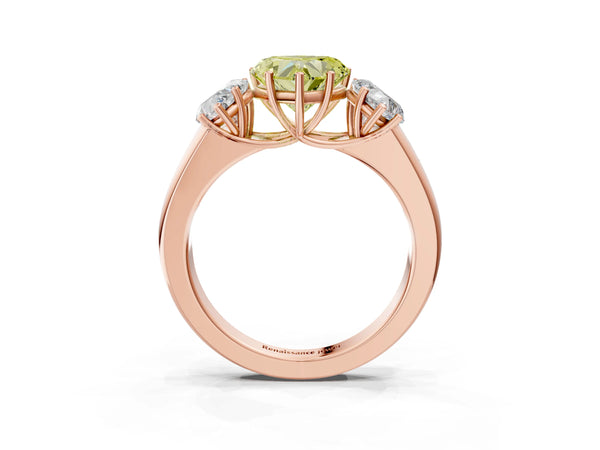 Rose gold Three-Stone Fancy Yellow Heart Cut Cut Diamond Ring with Prong Setting and Classic Band
