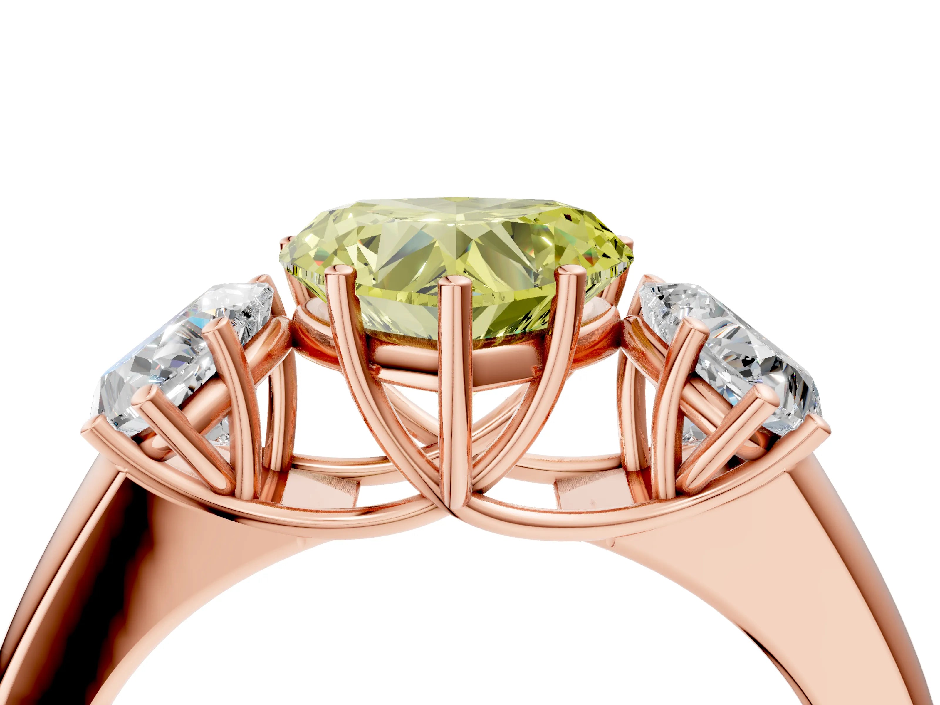 Rose gold Three-Stone Fancy Yellow Heart Cut Cut Diamond Ring with Prong Setting and Classic Band_4