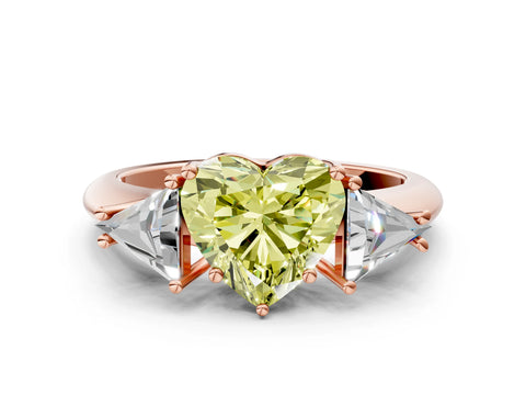 Rose gold Three-Stone Fancy Yellow Heart Cut Cut Diamond Ring with Trillion Side Stones and Four-Prong Setting_3