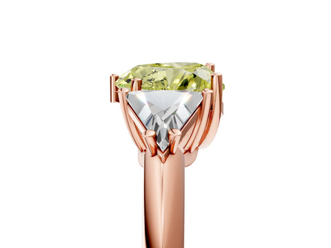 Rose gold Three-Stone Fancy Yellow Heart Cut Cut Diamond Ring with Trillion Side Stones and Four-Prong Setting_8