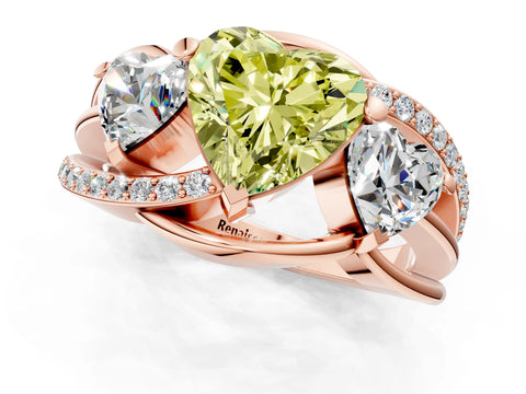 Rose gold Three-Stone Fancy Yellow Heart Cut Cut Diamond Split Shank Prong Set Ring_1