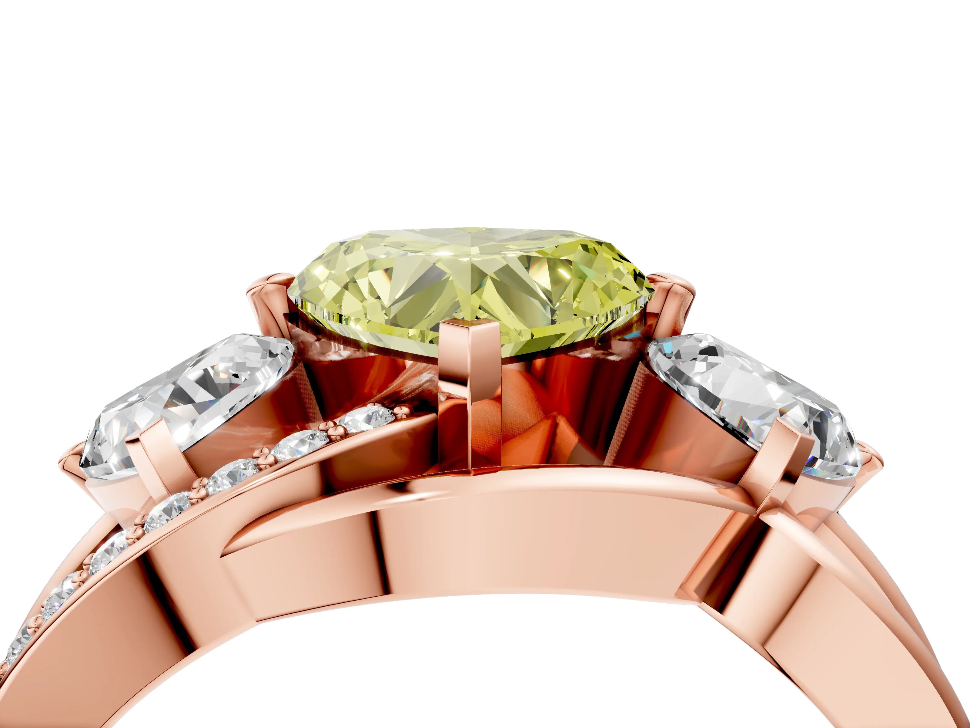 Rose gold Three-Stone Fancy Yellow Heart Cut Cut Diamond Split Shank Prong Set Ring_4