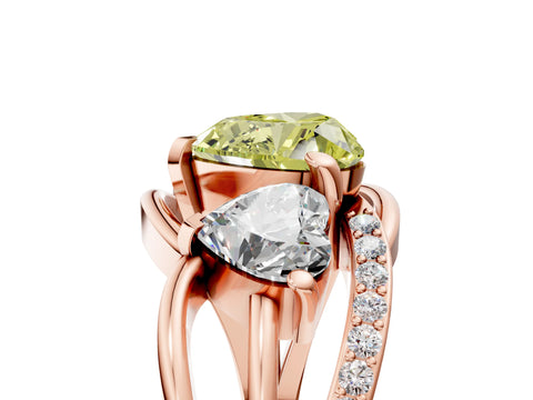 Rose gold Three-Stone Fancy Yellow Heart Cut Cut Diamond Split Shank Prong Set Ring_5