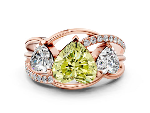 Rose gold Three-Stone Fancy Yellow Heart Cut Cut Diamond Split Shank Prong Set Ring
