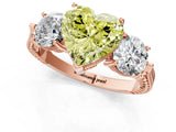 Rose gold Three-Stone Fancy Yellow Heart Cut Cut Milgrain Band Prong Setting Ring_19