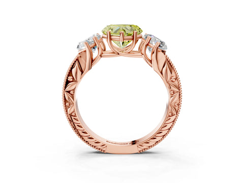 Rose gold Three-Stone Fancy Yellow Heart Cut Cut Milgrain Pavé Engagement Ring_3