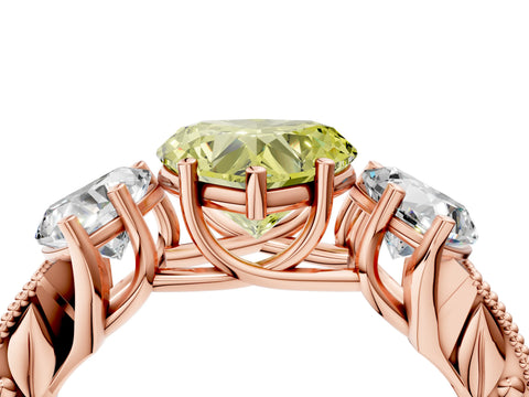 Rose gold Three-Stone Fancy Yellow Heart Cut Cut Milgrain Pavé Engagement Ring_4