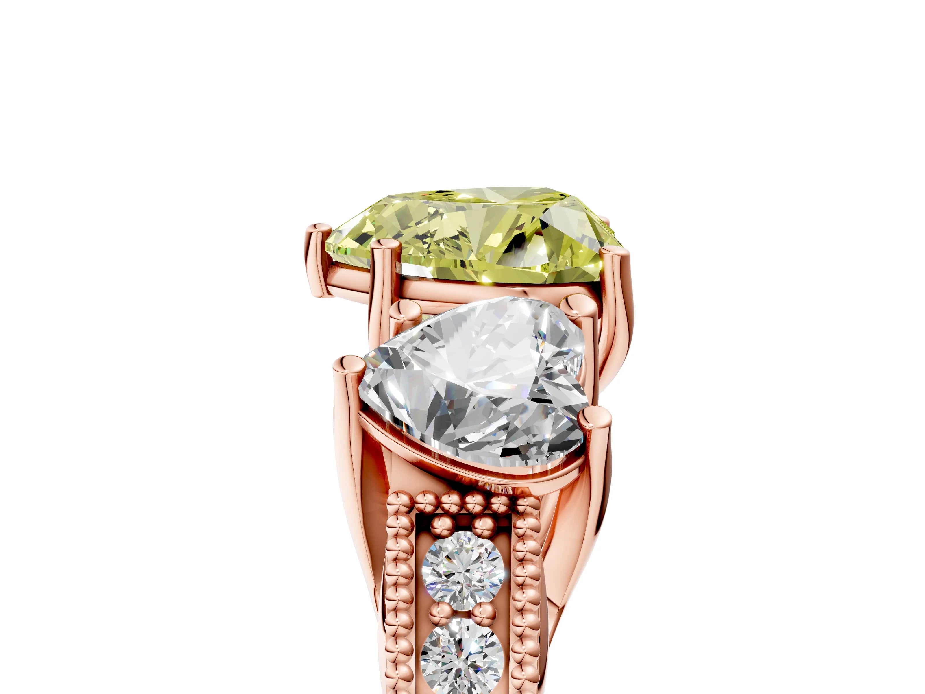 Rose gold Three-Stone Fancy Yellow Heart Cut Cut Milgrain Pavé Engagement Ring_5