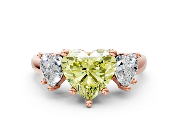 Rose gold Three-Stone Fancy Yellow Heart Cut Cut Solitaire Ring with Classic Prong Setting