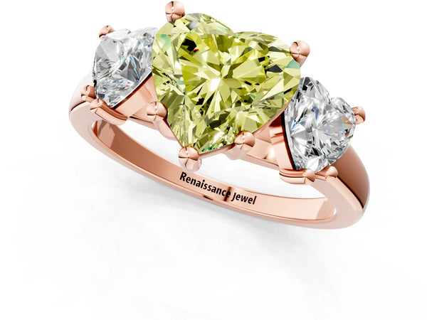 Rose gold Three-Stone Fancy Yellow Heart Cut Cut Solitaire Ring with Classic Prong Setting