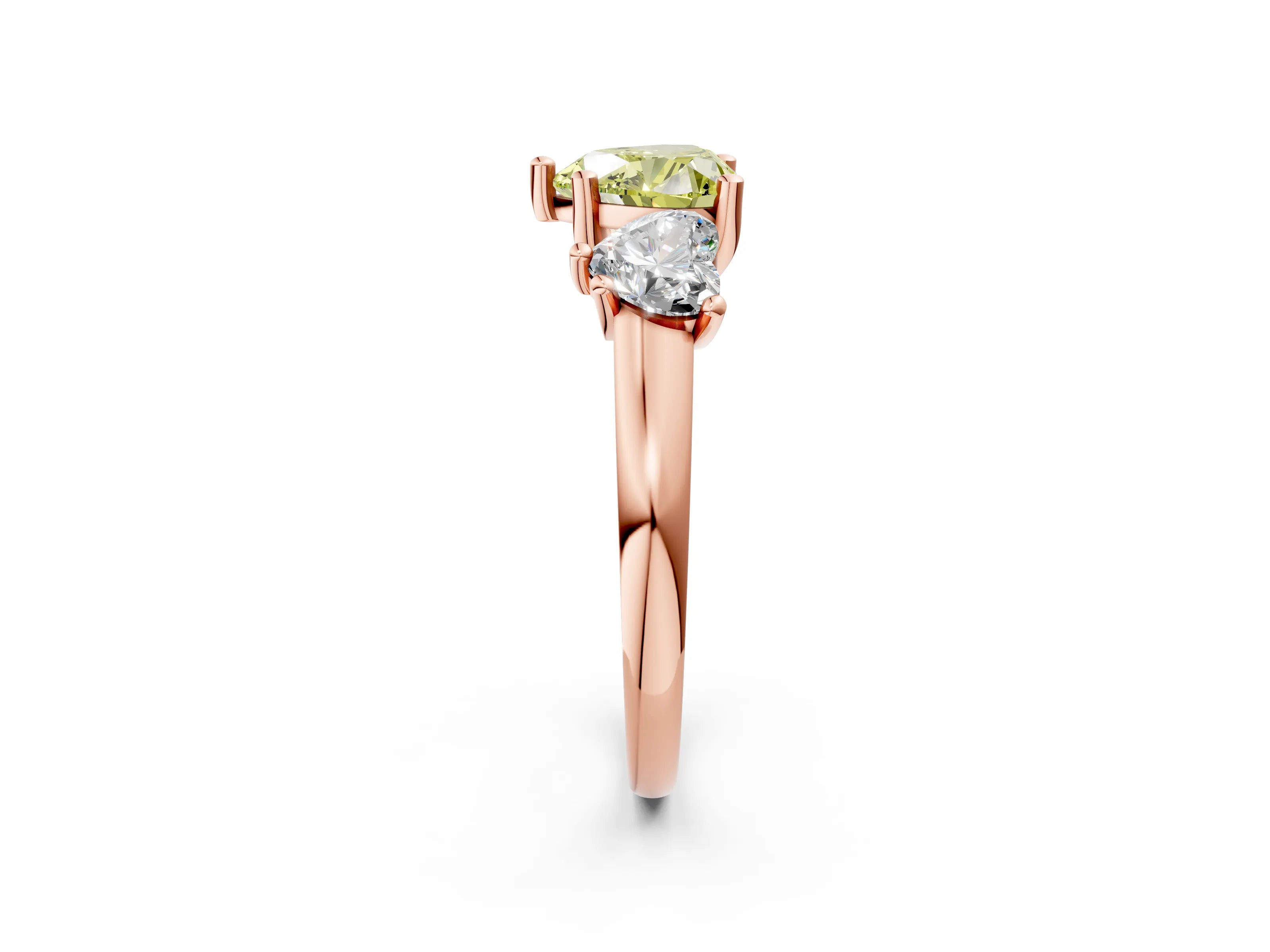 Rose gold Three-Stone Fancy Yellow Heart Cut Cut Solitaire Ring with Classic Prong Setting_2