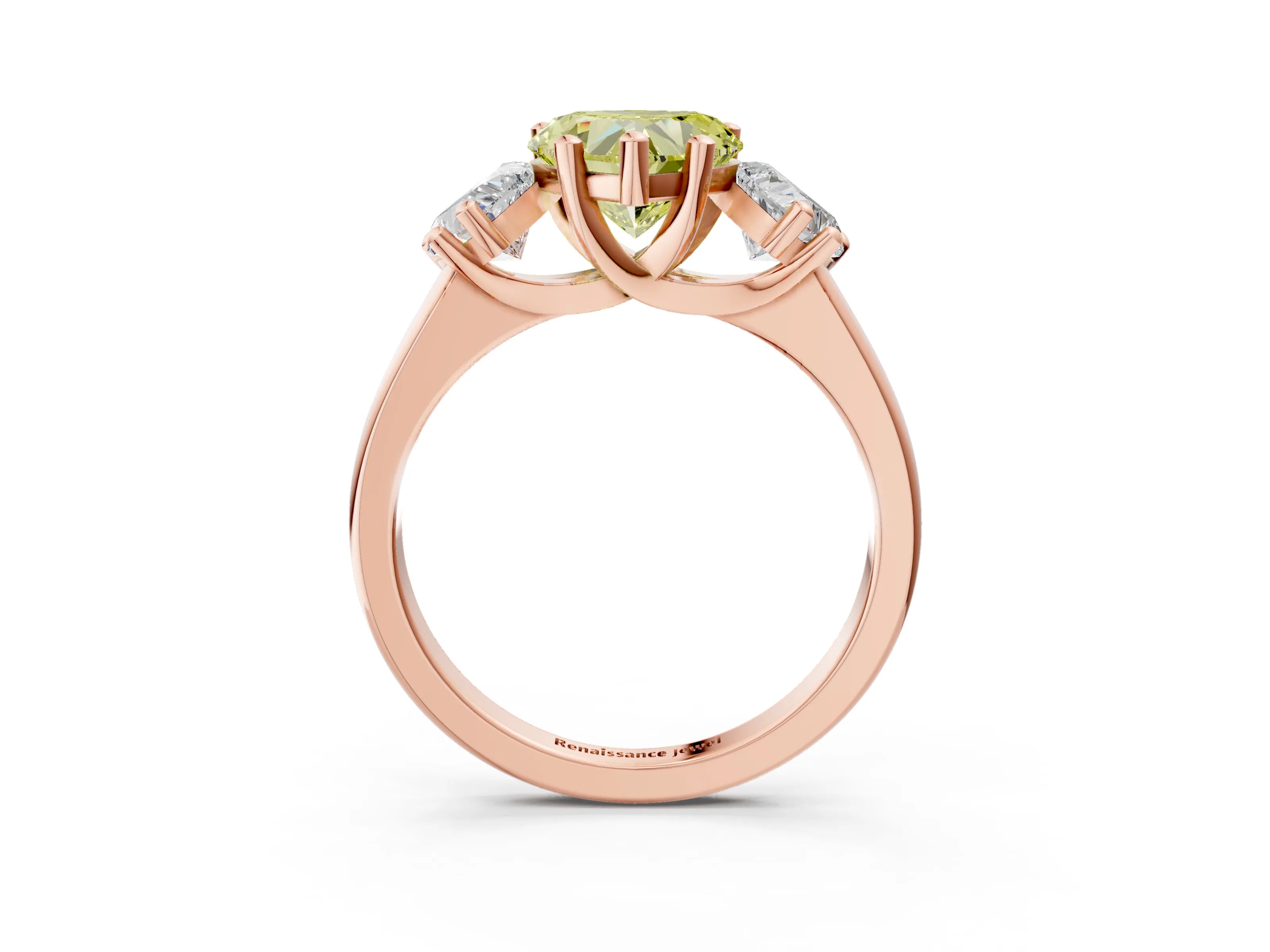 Rose gold Three-Stone Fancy Yellow Heart Cut Cut Solitaire Ring with Classic Prong Setting_3