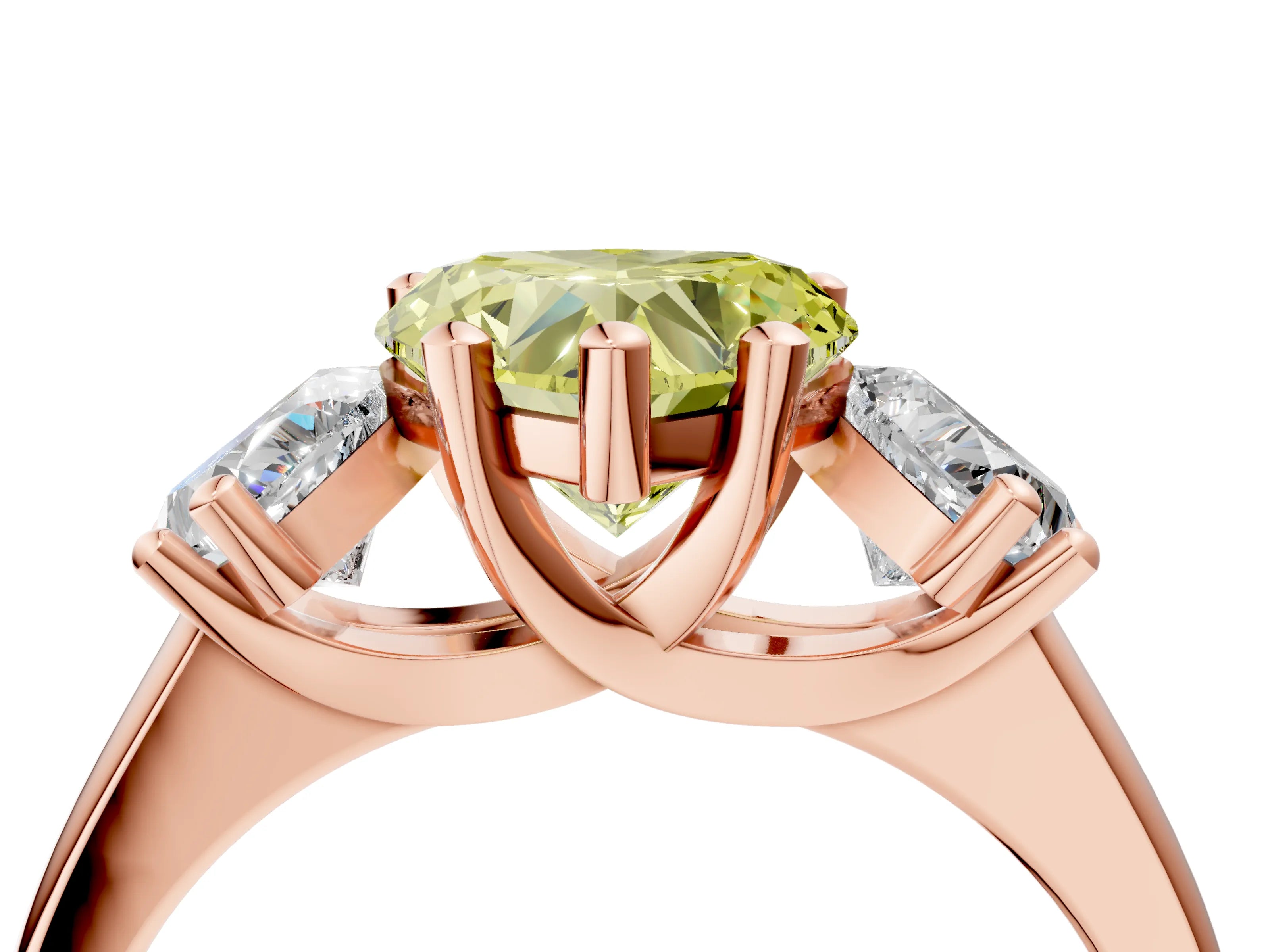 Rose gold Three-Stone Fancy Yellow Heart Cut Cut Solitaire Ring with Classic Prong Setting_4