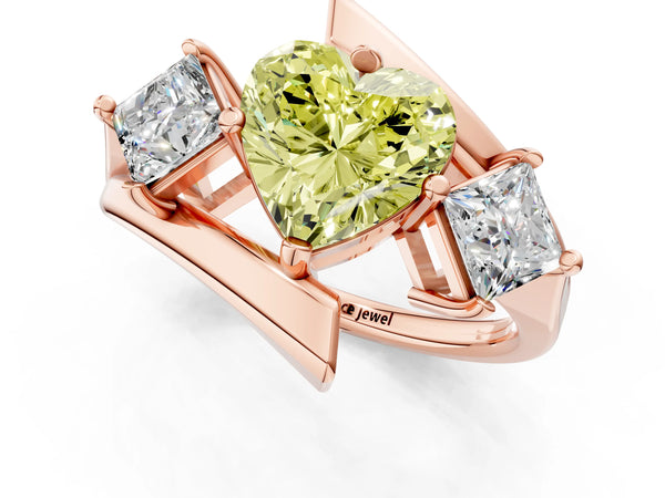 Rose gold Three-Stone Fancy Yellow Heart Cut Cut Tension Band Ring with Four-Prong Setting