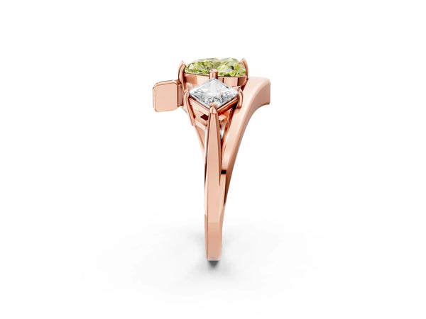 Rose gold Three-Stone Fancy Yellow Heart Cut Cut Tension Band Ring with Four-Prong Setting