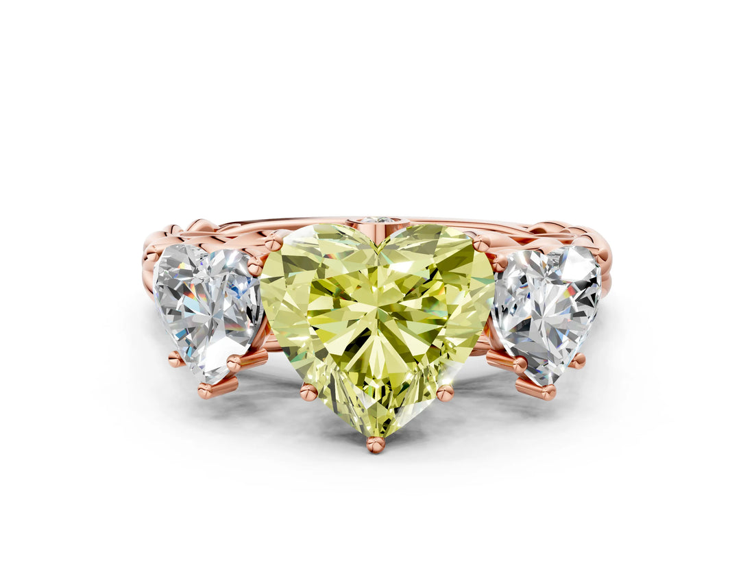 Rose gold Three-Stone Fancy Yellow Heart Cut Diamond Braided Band Ring with Four-Prong Setting_40