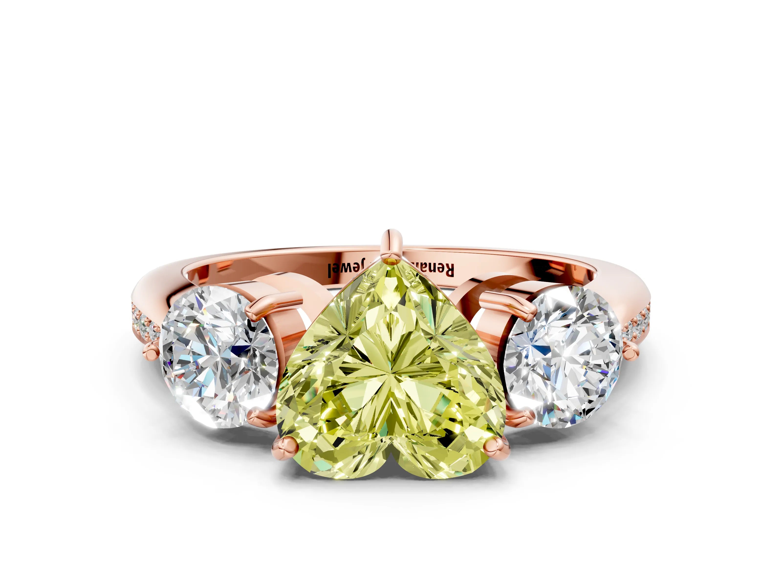 Rose gold Three-Stone Fancy Yellow Heart Cut Diamond Channel Set Engagement Ring with Prong Setting_12