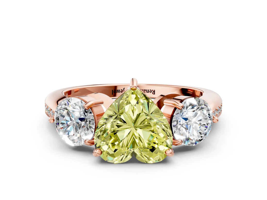 Rose gold Three-Stone Fancy Yellow Heart Cut Diamond Channel Set Engagement Ring with Prong Setting_12